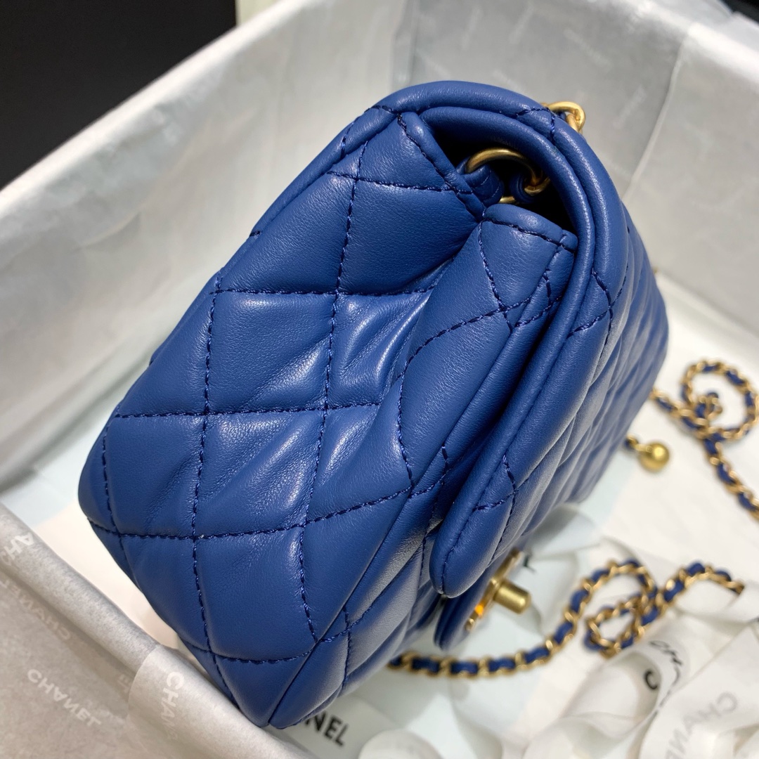 Mini Classic Flap Lambskin Bag AS1786 Blue/Gold